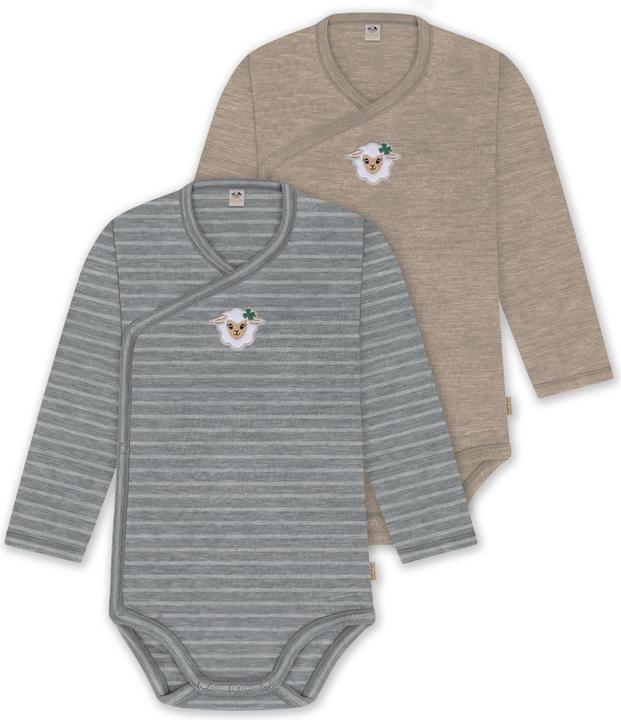 Normani 2er Pack Bio Baby-Body Langarm Wickelbody aus Merinowolle für Junge und Mädchen - 9353
