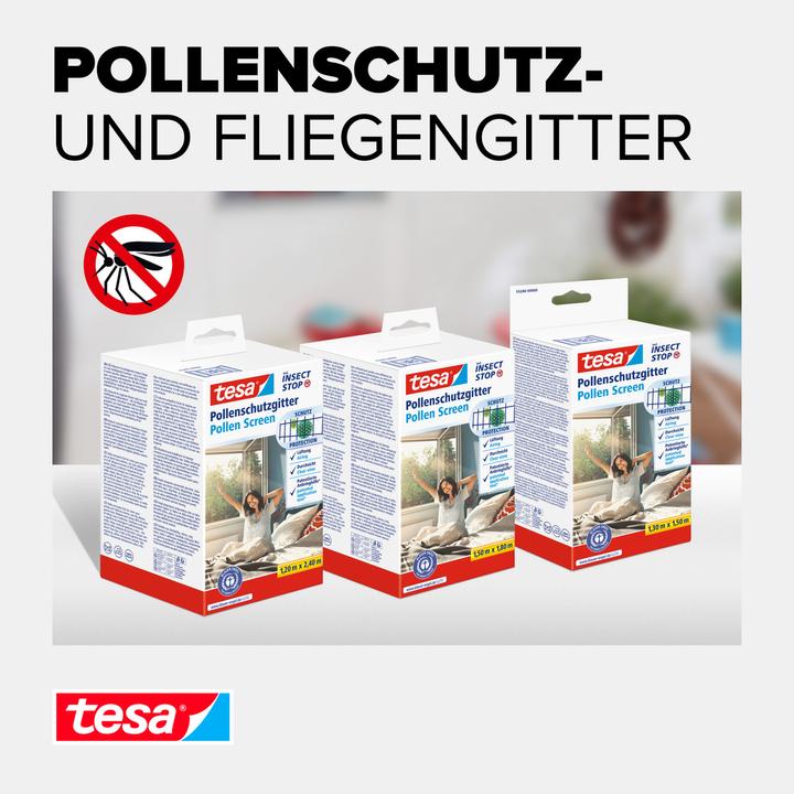 Produktbild tesa Pollenschutzgitter, für Allergiker, zuschneibar inkl. selbstklebendem Klettband (120 x 240 cm)