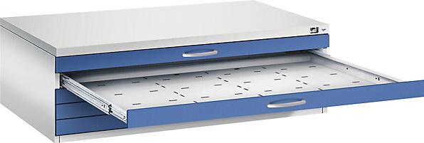 Produktbild C+P Zeichnungsschrank, DIN A0, 5 Schubladen, Höhe 420 mm, lichtgrau / enzianblau