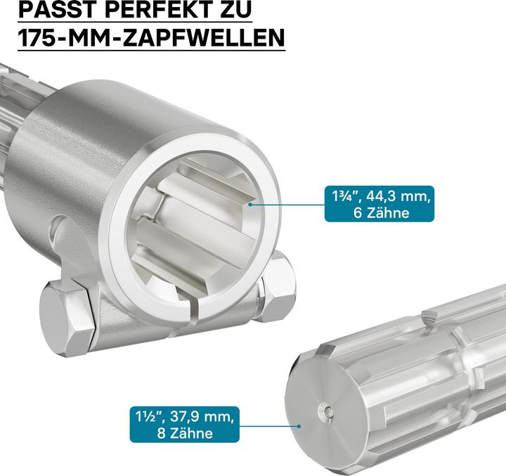 Produktbild Wiltec Zapfwelle 175mm Buchse Keilwellenaufnahme 1 3/4" Z6 für Ausgangswelle 8-32x38x6 (Traktorzubehör)
