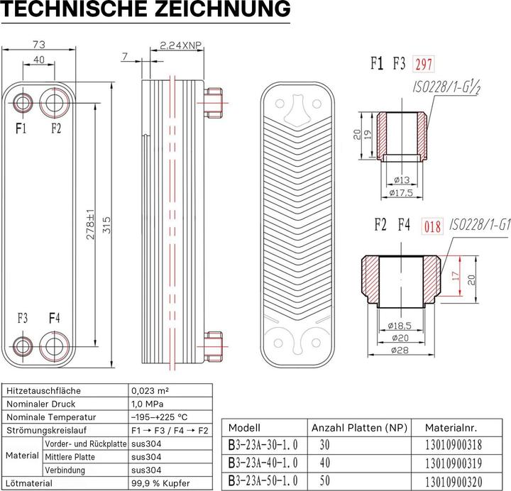 Produktbild Wiltec Edelstahl Wärmetauscher 50 Platten 210 kW Plattenwärmetauscher Wärmeüberträger