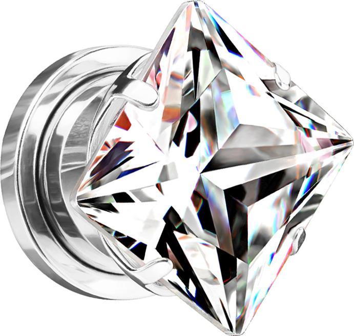 Immagine prodotto Star Piercing Flesh Plug in argento con cristallo quadrato in argento (senza ottone, Acciaio chirurgico 316L)