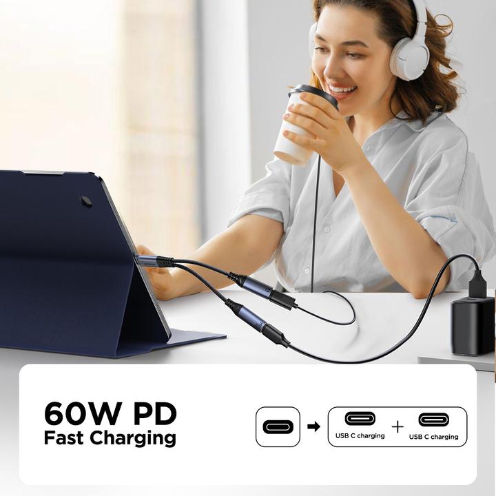 Actual product image Joyroom 2-in-1 Audio Adapter USB-C to Dual USB-C Cable (USB Type C, USB Type C)