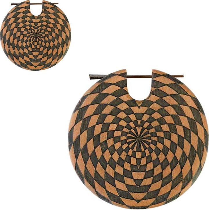 Produktbild Star Piercing Ohrring Teller Karo Graviert aus Saba Holz (ohne Messing, Organisch, Chirurgenstahl 316L)