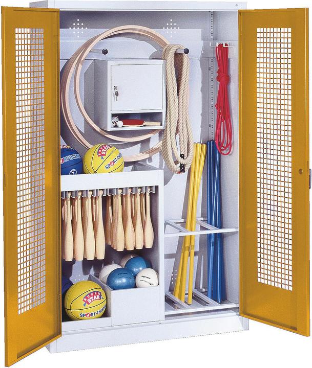 Image du produit C+P Armoire pour équipements sportifs (HxLxP : 195x120x50 cm, avec portes battantes en tôle perforée