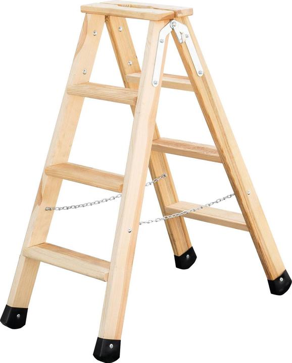 Image du produit Munk Escabeau en bois, accès double face, 2 x 4 marches, hauteur de travail 2500 mm. (Échelle deux plans, 113.50 cm)