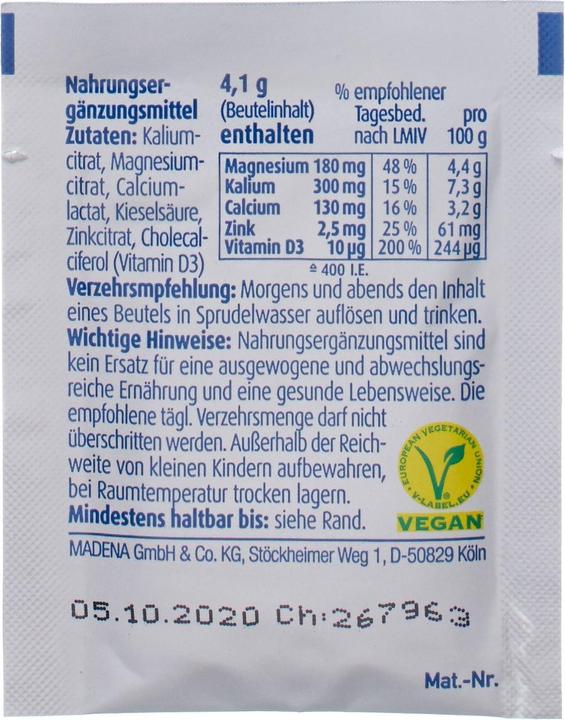 Valori nutrizionali e ingredienti Madena AlcalinoCitrato puro secondo il farmacista Rudolf Keil bustine, 60 pezzi. bustine (60 Pezzo/i, Bustina, 4.10 g)