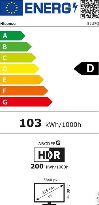Etichetta energetica Hisense TV 85U7Q (85", U7QF, LED, UHD, 2025)