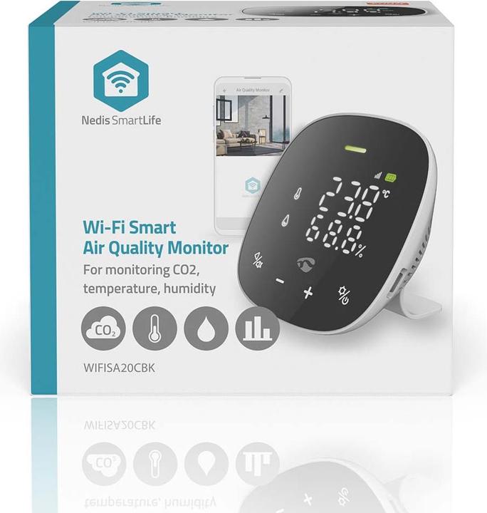 Actual product image Nedis SmartLife Luftqualitätsmonitor Wi-Fi | inkl. Display | Kohlendioxid (CO2) / Luftfeuchtigkeit /