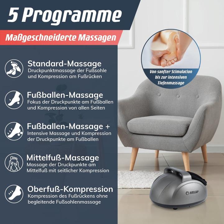 Produktbild Fitleap Fussmassagegerät 9 Intensitäten, 5 Programme, bis Gr. 44, inkl. Fernbedienung, Wärmefunktion