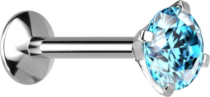 Star Piercing Micro Innengewinde Labret UFO silber mit Kristall aqua gefasst (ohne Messing, Titan G23)