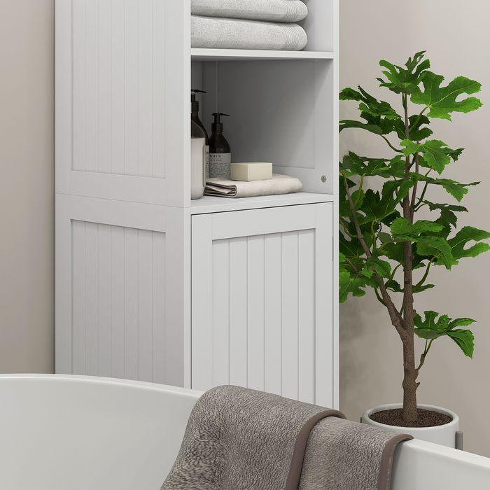 Produktbild Swisshandel24 Badezimmerschrank 3 offene Fächer 1 Schrankfach Bad Weiss 40x38x160cm (40 x 38 x 160 cm)