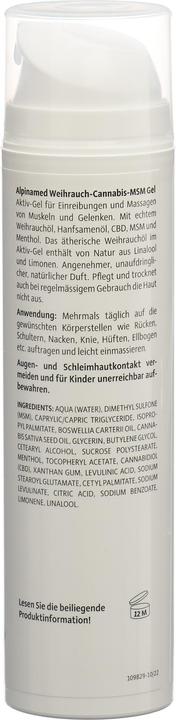 Valori nutrizionali e ingredienti Alpinamed Gel MSM all'incenso e alla cannabis (1 x, 200 ml, 280 g)