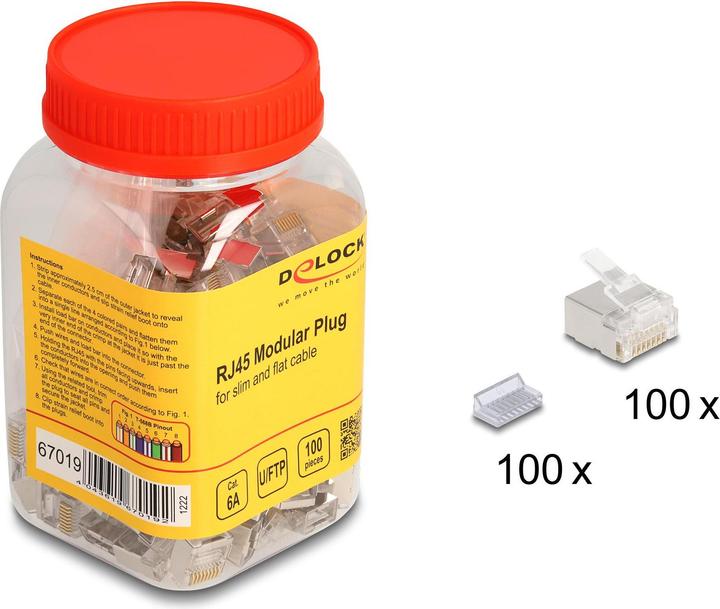 Produktbild Delock RJ45 Modularer Stecker Cat.6A für Slim und Flachbandkabel 100er Set (Netzwerkkabel Stecker)
