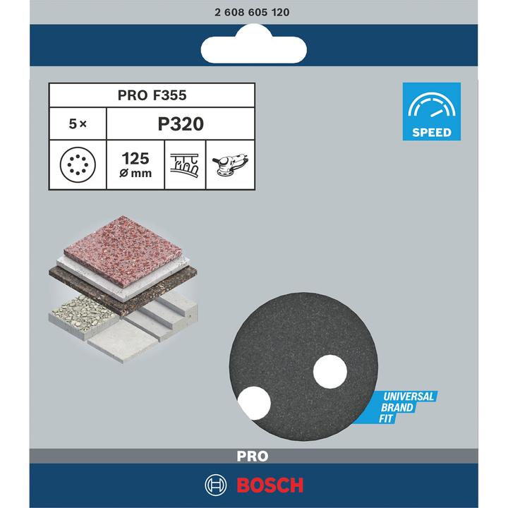 Produktbild Bosch Professional Zubehör PRO F355 Schleifblatt, 125 mm, G320 (320)