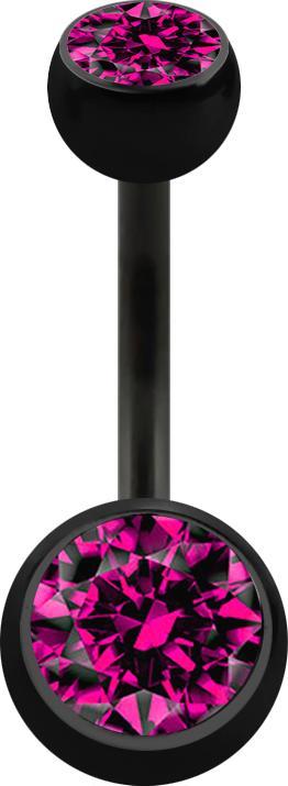 Star Piercing Banane schwarz mit zwei Kugeln Kristall fuchsia (Chirurgenstahl 316L, ohne Messing)