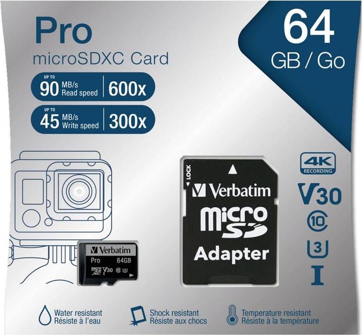 Image du produit Verbatim Pro (64 Go, microSDXC, U3, UHS-I)