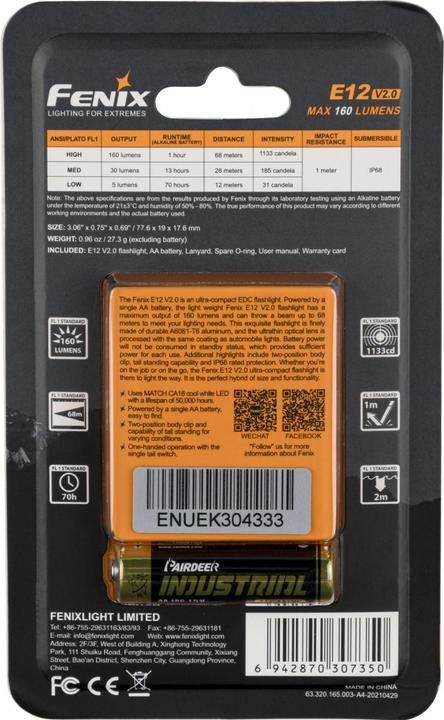 Produktbild Fenix E12 V2.0 (7.80 cm, 160 lm)