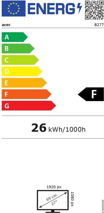Label énergétique Acer VERO B277DEBMIPRCZXV 27/FHD IPS (1920 x 1080 pixels, 27")
