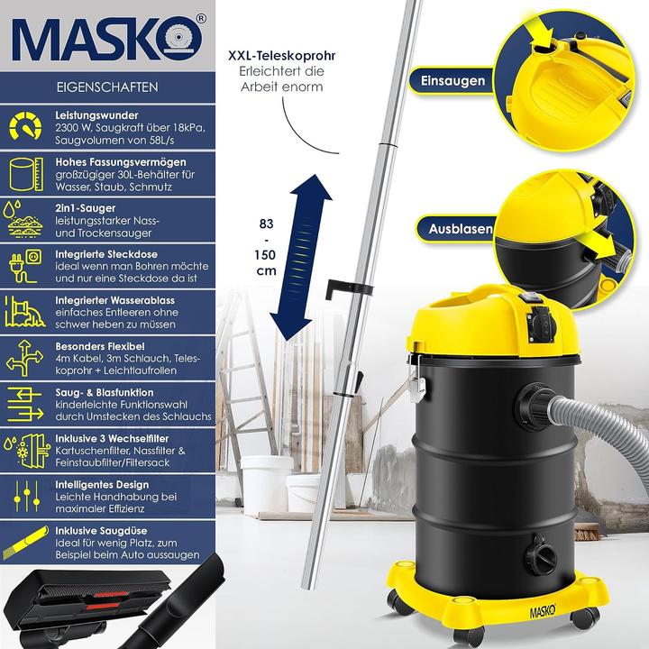 Produktbild Masko 6IN1 Industriestaubsauger Gelb (Nass-Trockensauger)