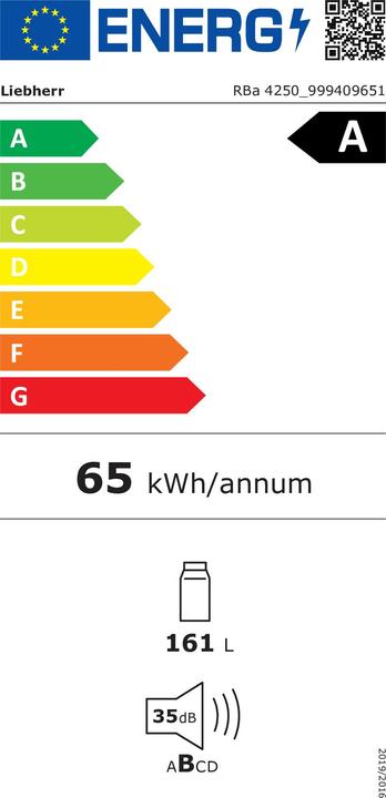 Label énergétique Liebherr BioFresh Réfrigérateur pose libre Prime RBa 4250 acier inoxydable noir (160 l)