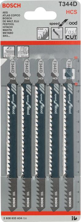 Produktbild Bosch Professional Zubehör Stichsägeblatt T 344 D Speed for Wood, 5er-Pack