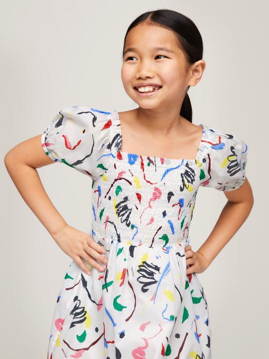 Produktbild Tommy Hilfiger ALLOVER PRINT SMOCKED DRESS Meisjes Jurk - White - Maat 12 (12)