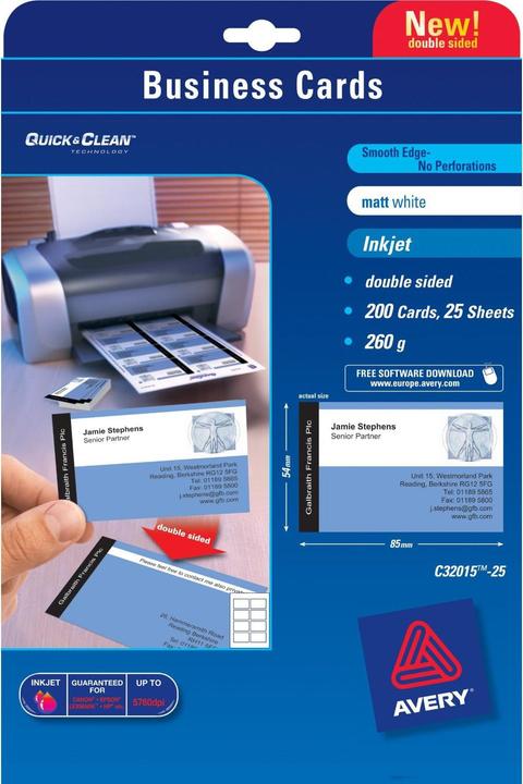 Actual product image Avery Premium Business Cards (260 g/m², 200 x, A4)