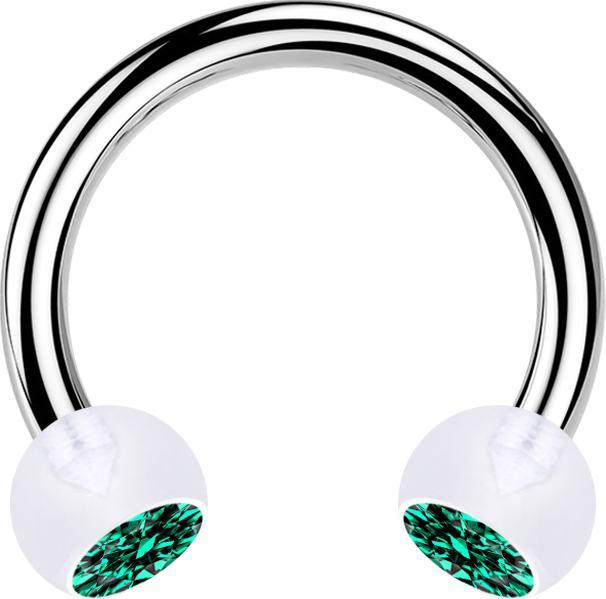 Produktbild Star Piercing Micro Circular Barbell silber mit zwei Kugeln transparent Kristall türkis (ohne Messing, Bioflex, Chirurgenstahl 316L)