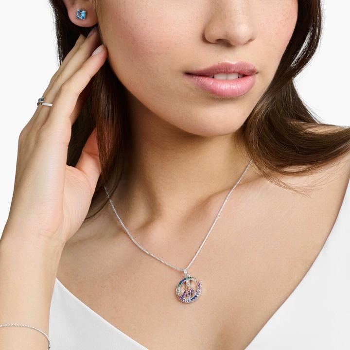 Produktbild Thomas Sabo Halskette mit Anhänger Peace Zeichen mit Bunten Steinen Silber Geschwärzt (925er Silber, 50 - 55 cm)