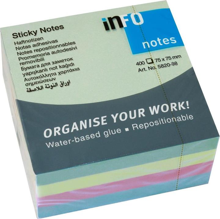 Actual product image Magni Sticky notes cube 400 sheets 75x75mm, pastel mix (75 x 75 mm)