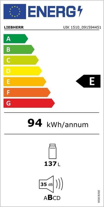 Energy Label Liebherr Built-in refrigerator UIK 1510 Comfort Right/removable (137 l)
