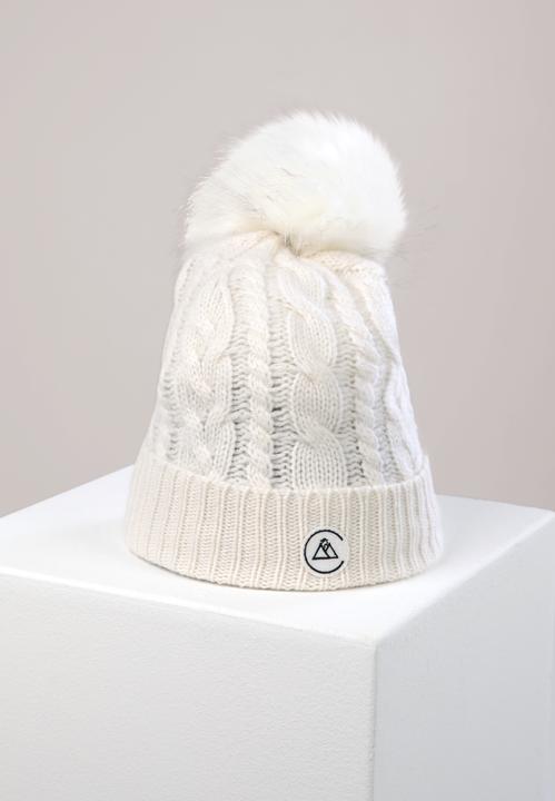Image du produit Cash-Mere Kaschmir Mütze mit Zopfmuster und Bommel (Taille unique)