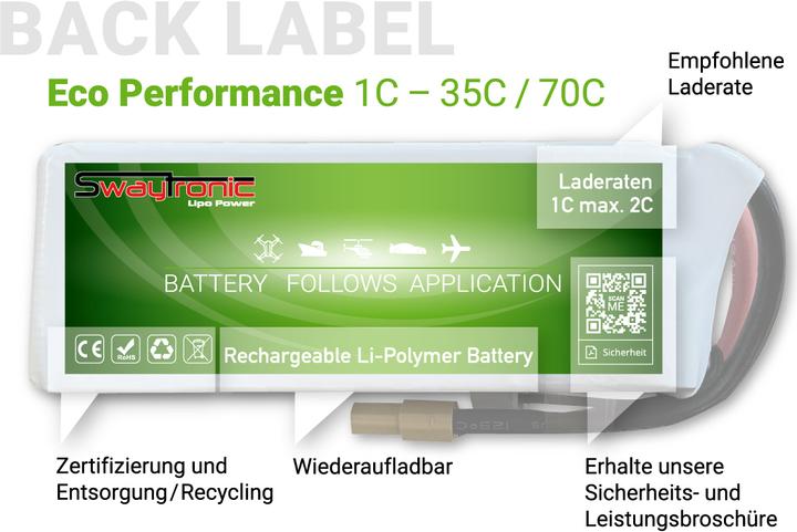 Actual product image Swaytronic LiPo 6S 22.2V 10'000mAh 35C/70C XT150 (22.20 V, 10000 mAh)