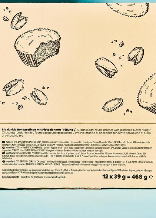 Image du produit KoRo Pralines rondes foncées bio fourrées à la purée de pistache (468 g)