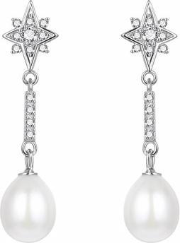 Agato - Beautiful dangling earrings with zircons and pearls AGT-E090PW-P