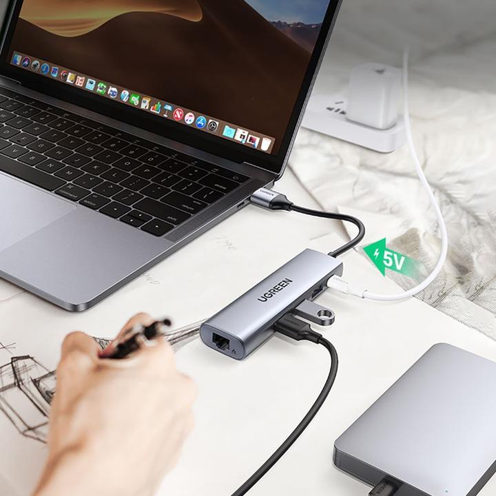 Immagine prodotto Ugreen CM266 Adattatore Hub 5in1 USB, 3x USB 3.0, micro USB, RJ45 (grigio) (Micro USB, USB-A, 5 Porti)