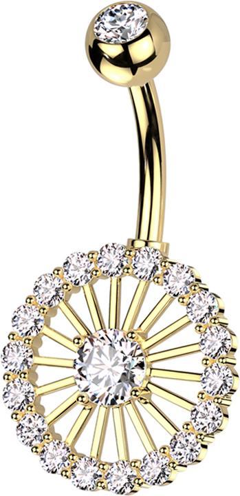 Produktbild Star Piercing Banane vergoldet mit Kugel vergoldet Kristall silber und Rad Kristalle silber (Messing, Chirurgenstahl 316L)