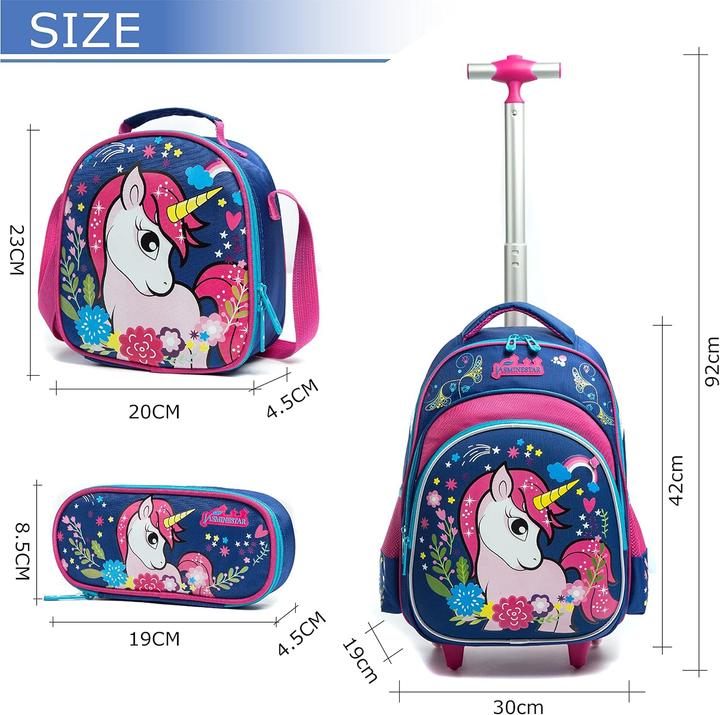 Produktbild HTgroce Einhorn Schultrolley für Kinder mit Zubehör-Set (24 l, Handgepäck (bis 50l))