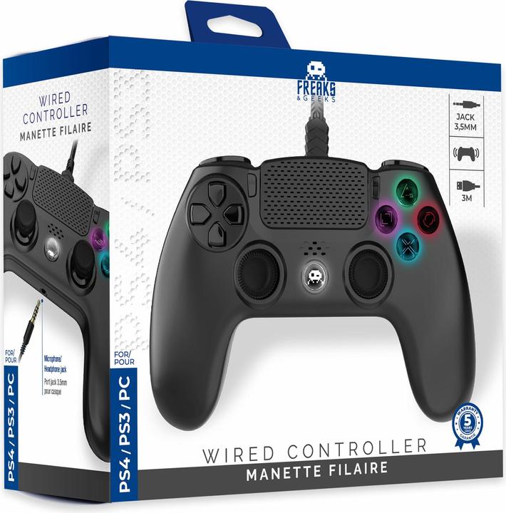 Image du produit Freaks and Geeks Manette Filaire Noire pour PS4 avec Cable 3M avec prise Jack (PC, PS4, Android, PS3)
