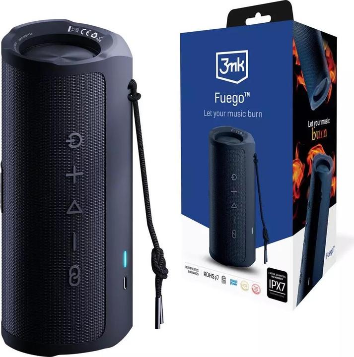 Produktbild 3MK Fuego głośnik bezprzewodowy 30W Bluetooth 5.3 TWS IPX7 czarny/black (12 h, Stromversorgung über USB)