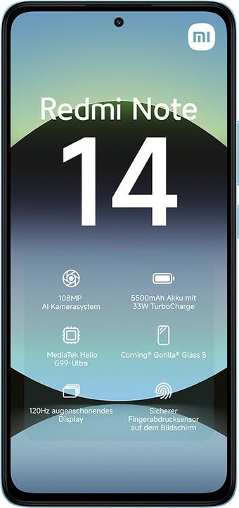 Actual product image Xiaomi Redmi Note 14 (128 GB, Midnight Black, Ocean Blue, 6.67", Dual SIM, 108 Mpx, 4G)