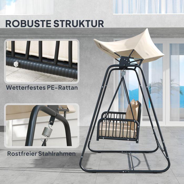 Produktbild Swisshandel24 2-Sitzer Hollywoodschaukel Rattan, bis 240 kg, 149x121x180 cm Khaki
