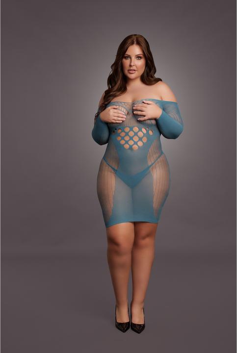 Actual product image Le Désir Long-Sleeved Net Mini Dress - Queen Size (XL, XXL, 3XL, 4XL)