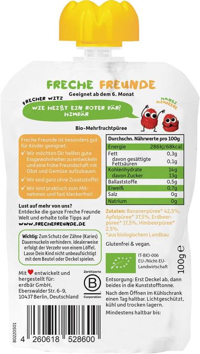 Produktbild Freche Freunde Quetschmus Apfel Banane Erdbeere & Himbeere Btl 100 g (100 g)