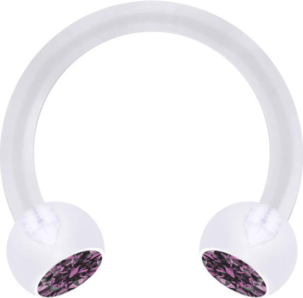 Star Piercing Micro Circular Barbell transparent mit zwei Kugeln Kristall hellviolett (ohne Messing, Bioflex)