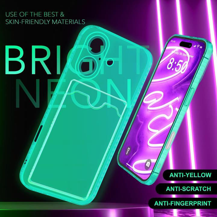 Actual product image Nalia Clear transparent neon silicone cover card holder (Apple iPhone 16)