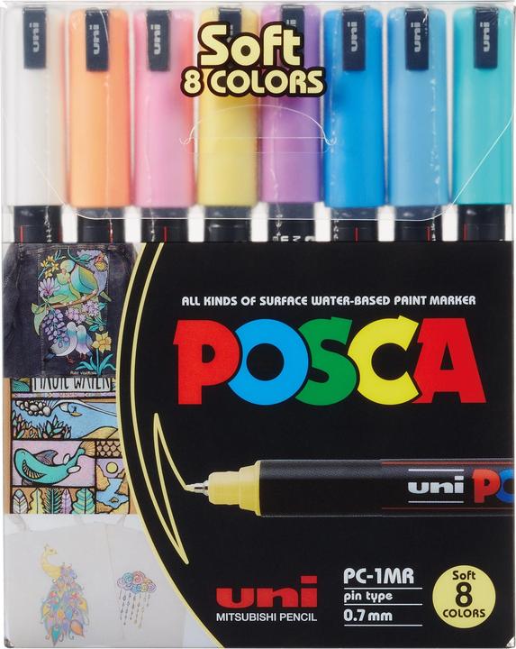 Posca Marker PC-1MR Fineliner (Weiss, Lavendel, Orange, Gelb, Aqua, Violett, Blau, Rosa, Hellblau, 0.70 mm, 8 x)