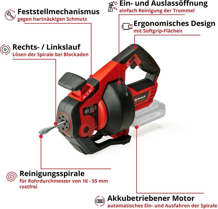 Actual product image Einhell Battery Pipe Cleaner TE-DA 18/760 Li Solo (Rechargeable battery operated)