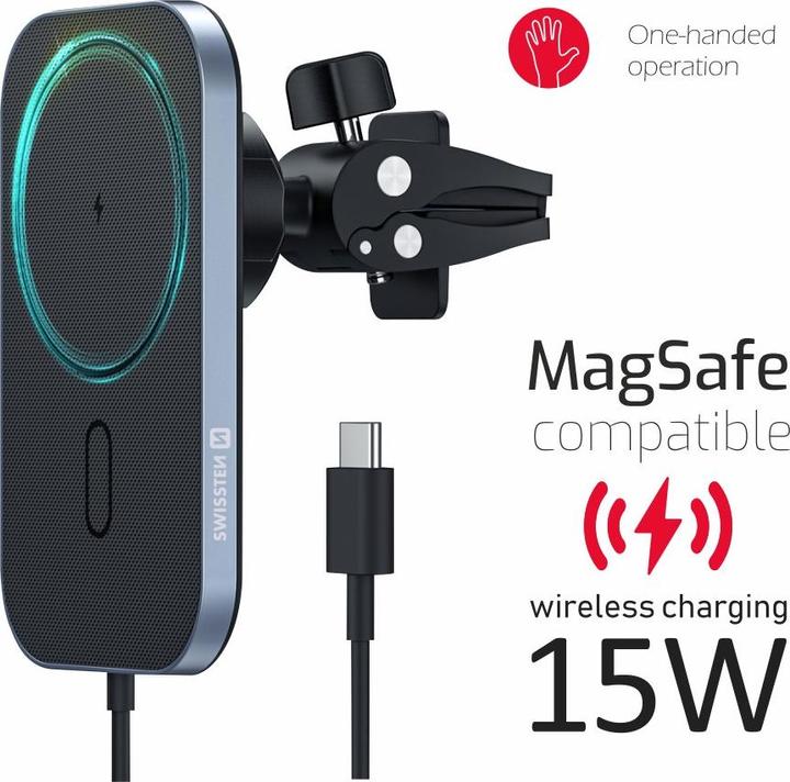 Produktbild Swissten Magnetic Car Holder with Wireless Charger